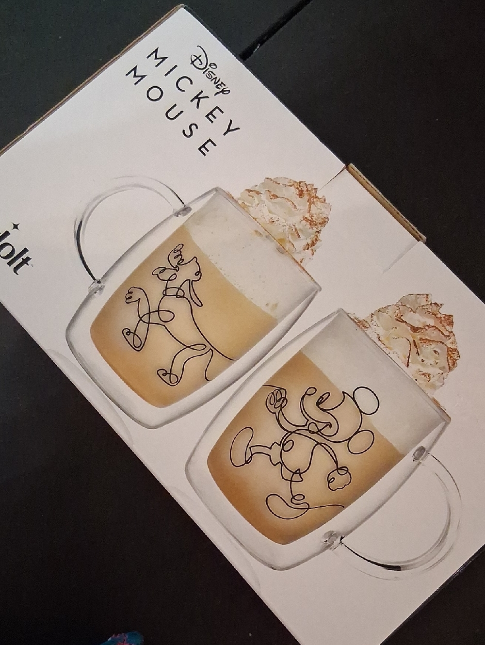 Disney Clear Glass Mugs with Black Mickey Line Art - Set of 2